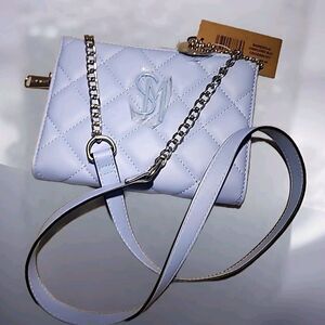 Steve Madden Crossbody Purse Quilted Silver Chain Accent Cornflower Blue…